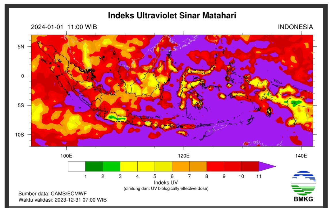 Indeks sinar uv tahun baru 2024. (Tangkapan layar dari situs BMKG)